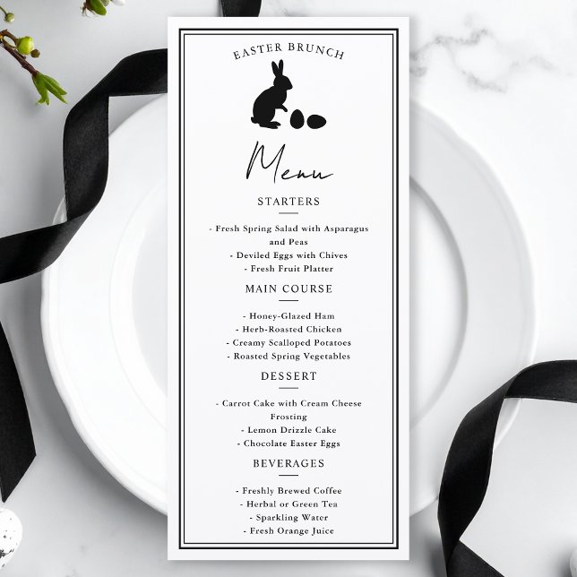 Minimalist Black On White Bunny Modern Easter Menu (Criador carregado)