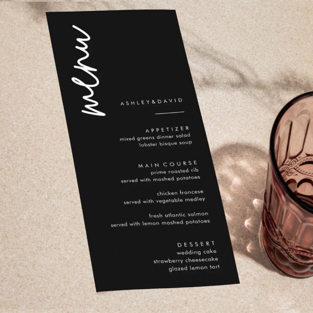 Minimalist Black Wedding Menu Cards| Modern Menu (Criador carregado)