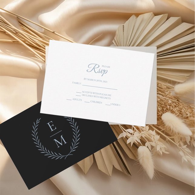 Minimalist Black With Blue Wedding RSVP Cards (Criador carregado)