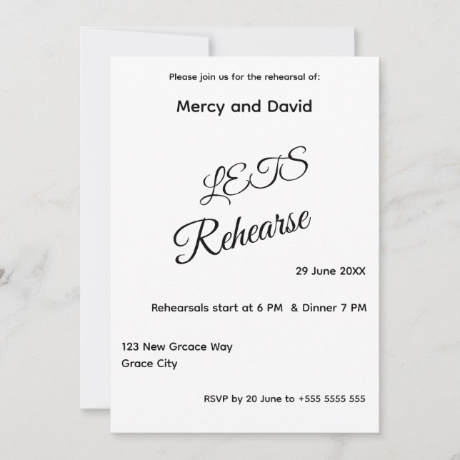 Minimalist Boho Rehearsal Invitation card (Frente)