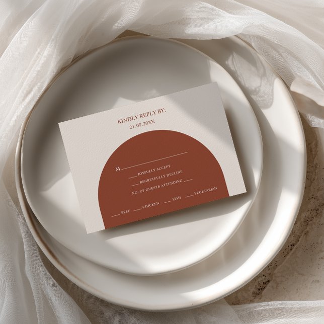 Minimalist Burnt Orange Arch Menu Choice RSVP Card (Criador carregado)
