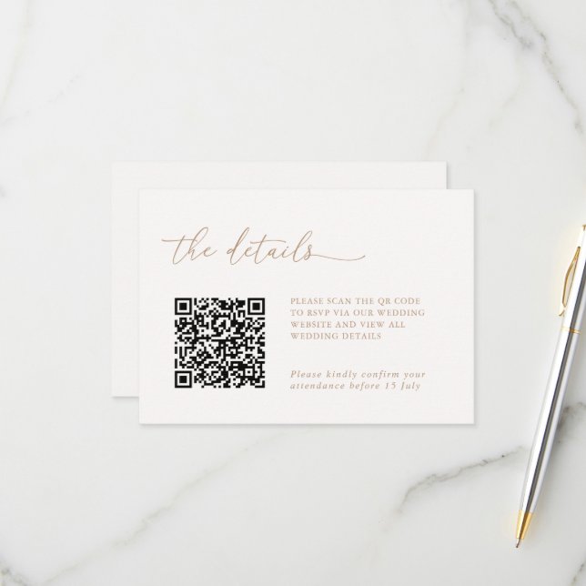Minimalist Details & QR Code Wedding RSVP Card (Frente/Verso In Situ)