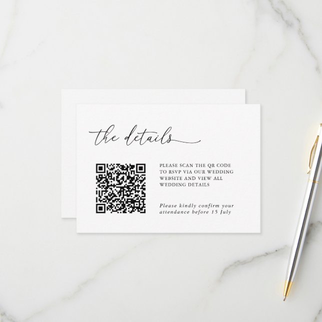 Minimalist Details & QR Code Wedding RSVP Card (Frente/Verso In Situ)