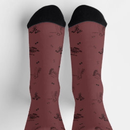 Minimalist Dino Crew Socks for Adults - Burgundy