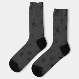 Minimalist Dino Crew Socks for Adults - Charcoal