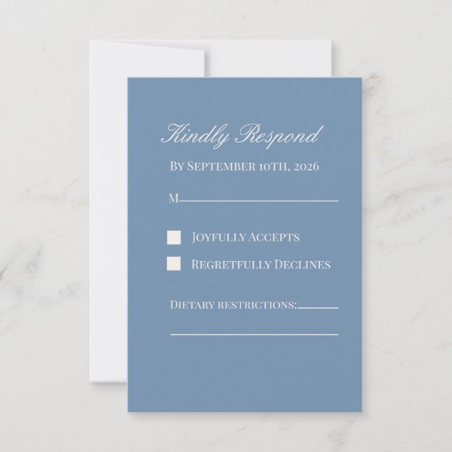 Minimalist Dusty Blue Wedding RSVP Card  (Frente)