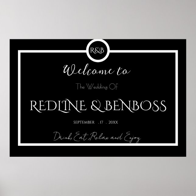 Minimalist Elegant Black and White Wedding Poster (Frente)