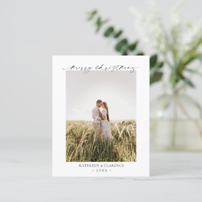 Minimalist Elegant Photo Budget Christmas Card (Em pé/Frente)