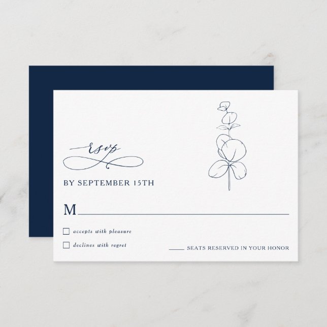 Minimalist Eucalyptus Spring  Wedding RSVP Cards (Frente/Verso)