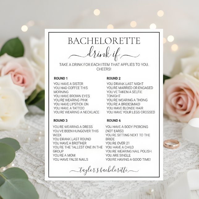 Minimalist Floral Bachelorette Drink If Game Card (Criador carregado)