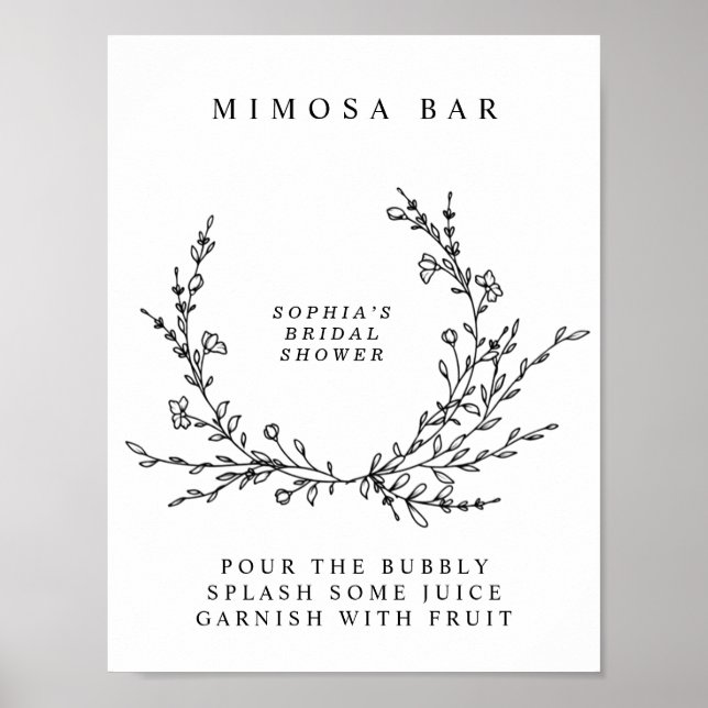 Minimalist Floral Line Art Mimosa Bar Sign  Poster (Frente)