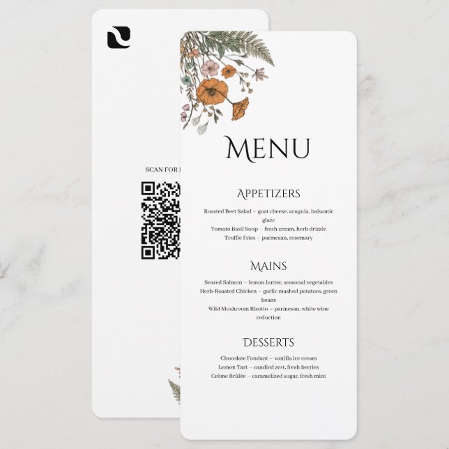 Minimalist Floral Restaurant Or Wedding Menu (Frente/Verso)