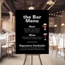 Minimalist Formal Black Wedding Bar Menu  Poster