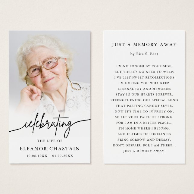 Minimalist Funeral Memorial Prayer Photo Cards (Frente & Verso)