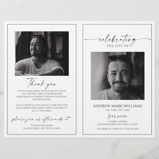 Minimalist Funeral Order of Service Folded Program (Frente)