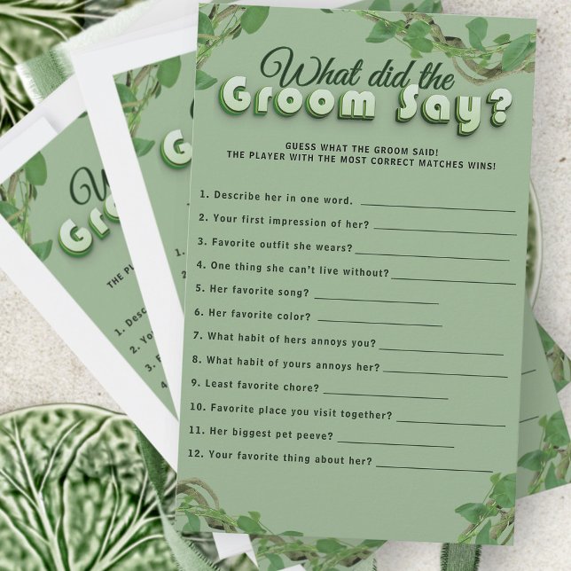 Minimalist Greenery Bridal Shower Groom Quiz Game (Criador carregado)