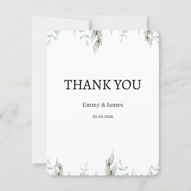 Minimalist Greenery Wedding Thank You Card (Frente)