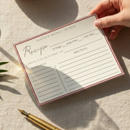Minimalist Italian Red Bridal Shower Recipe Card