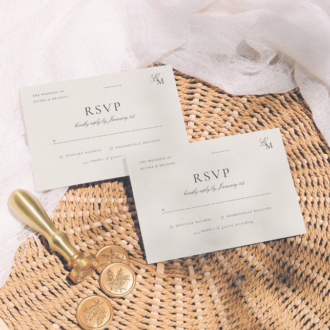 Minimalist Ivory Editorial Wedding RSVP Card (Criador carregado)