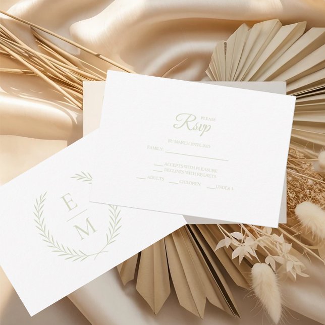 Minimalist Laurel Monogram Wedding RSVP Cards (Criador carregado)