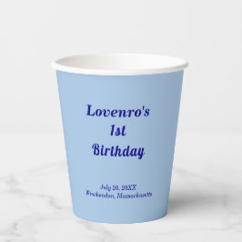Minimalist Light Blue Kids Birthday Paper Cups