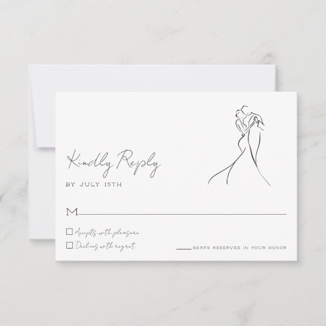 Minimalist Line Art Couple Wedding RSVP Card (Frente)