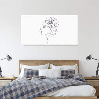 Minimalist Line Art Woman with Rose Flower Canvas 