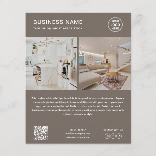 Minimalist Logo Photo QR Code Taupe Business Flyer (Frente)