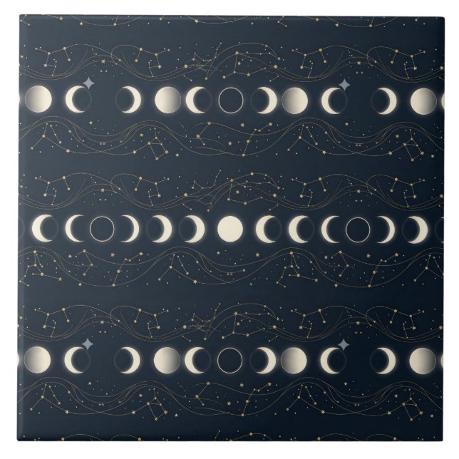 Minimalist Lunar Phases Pattern with Stars and Nig (Frente)