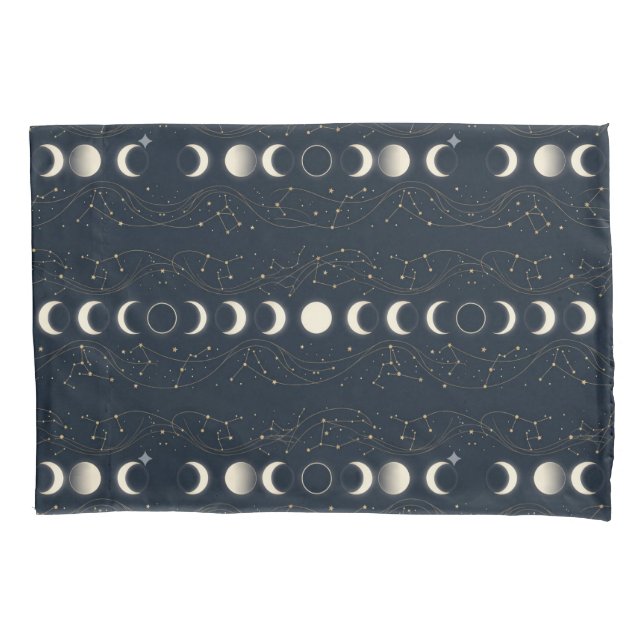 Minimalist Lunar Phases Pattern with Stars and Nig (Frente)