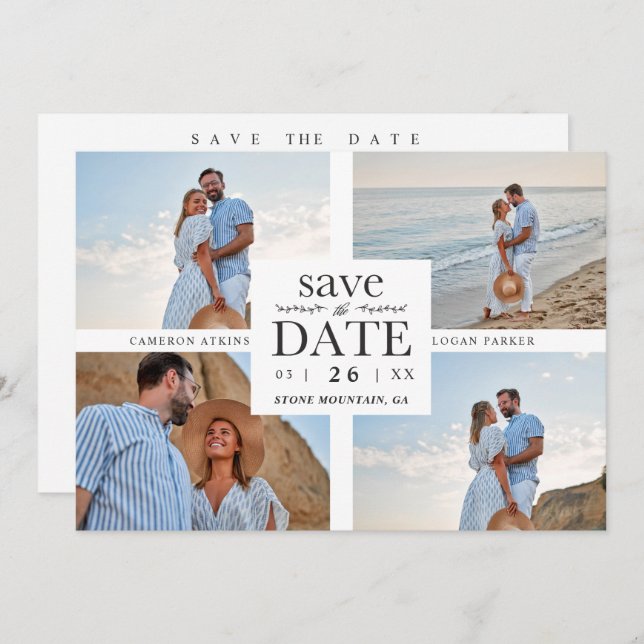 Minimalist Modern Collage 4 Custom Photos Wedding (Frente/Verso)