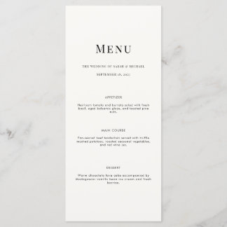 Minimalist Modern Typography Wedding Menu Card