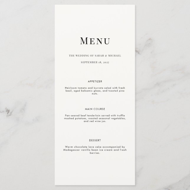 Minimalist Modern Typography Wedding Menu Card (Frente)