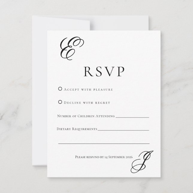 Minimalist Monogram Wedding RSVP Card  (Frente)