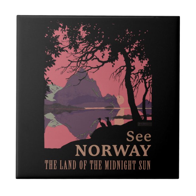 Minimalist Norway Sunset Poster - Mountain Fjord (Frente)