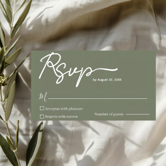 Minimalist Olive Green Wedding RSVP Card Template