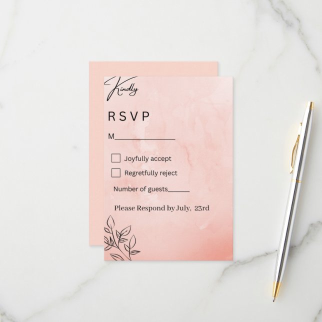 Minimalist Peach Botanical Wedding RSVP (Frente/Verso In Situ)