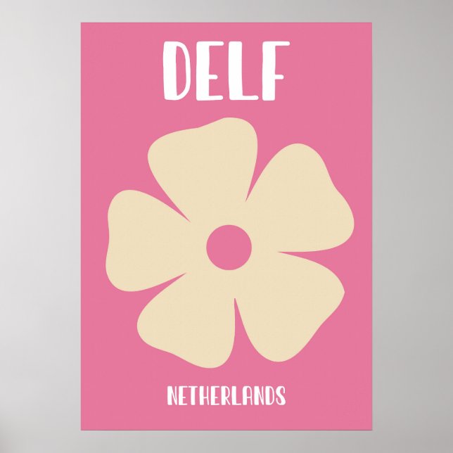 Minimalist Pink Delft Flower Art Poster (Frente)