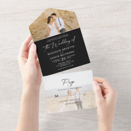 Minimalist Plain Black White2 Photo Rsvp Wedding