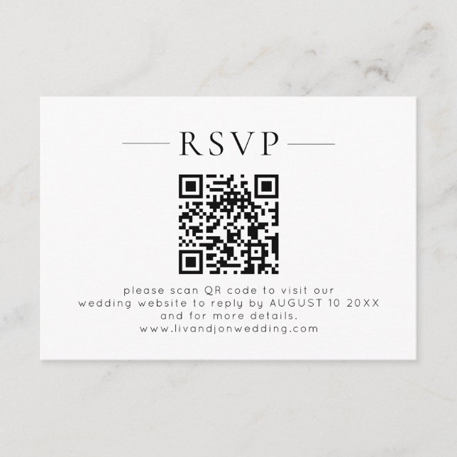 Minimalist QR Code Black White Wedding RSVP (Frente)