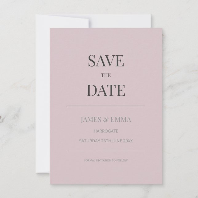 Minimalist Save the Date Card Dusky Rose (Frente)