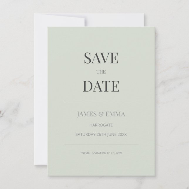 Minimalist Save the Date Card | Pale Sage Green (Frente)