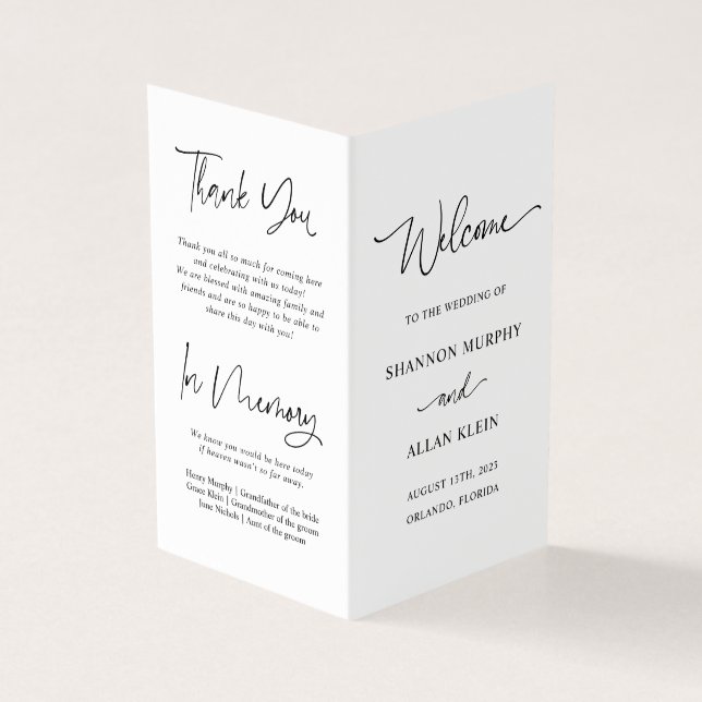 Minimalist Script Wedding Ceremony Program (Exterior)