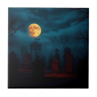 Minimalist Spider Web Halloween Ceramic Tile