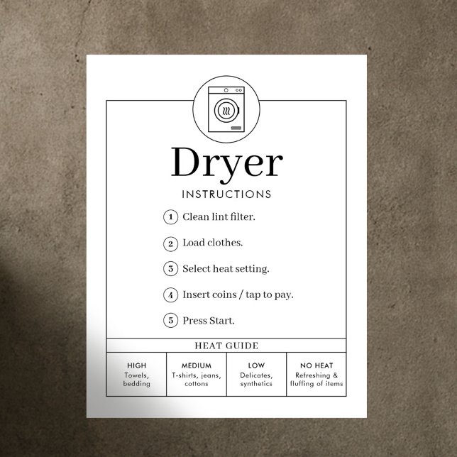 Minimalist Tumble Dryer Instructions Sign Poster (Criador carregado)