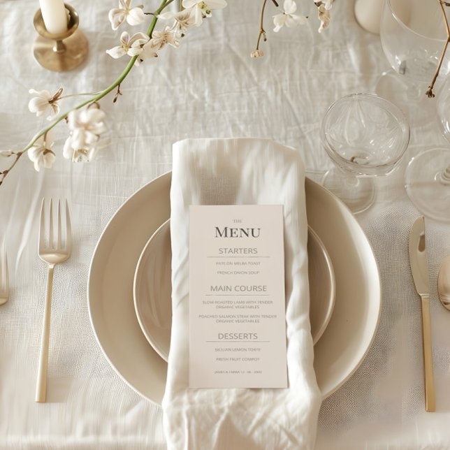 Minimalist Wedding Menu Soft Latte (Criador carregado)