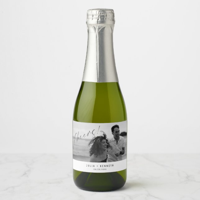 Minimalist Wedding Photograph Sparkling Wine Label (Frente)