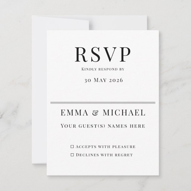 Minimalist Wedding RSVP Card | Elegant Editable (Frente)