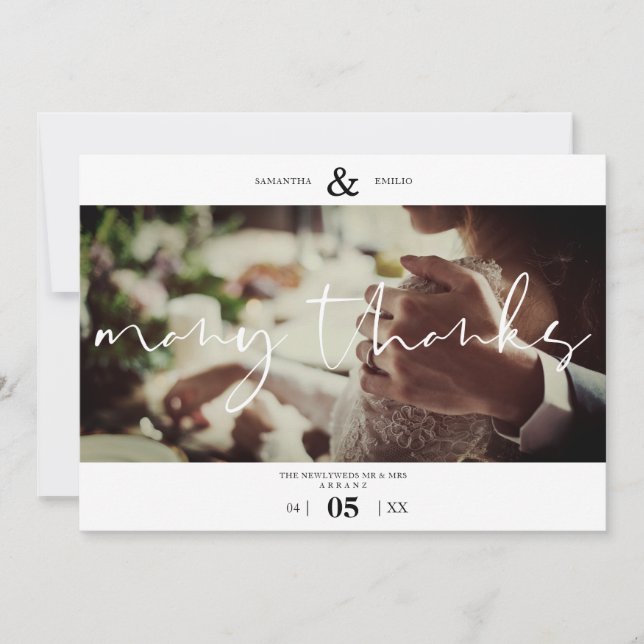 Minimalist White Many Thanks Photo Couple Wedding (Frente)
