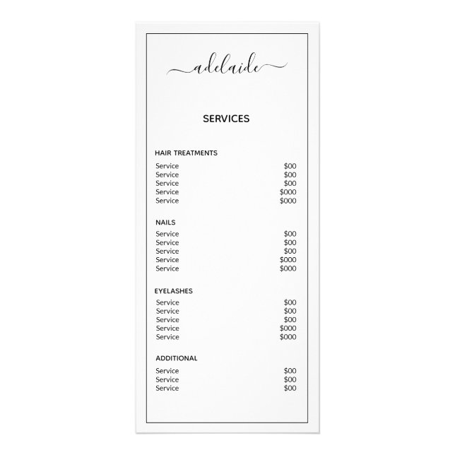 Minimalist White Price List Salon Service Menu (Verso)
